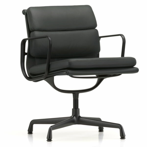 Vitra - EA 208 Soft Pad Chair Aluminium beschichtet tiefschwarz mit Armlehnen